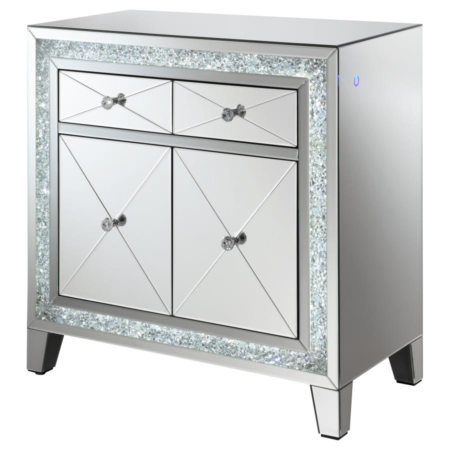 (image for) Arwen 2-drawer Mirrored LED Lighting Accent Cabinet Silver