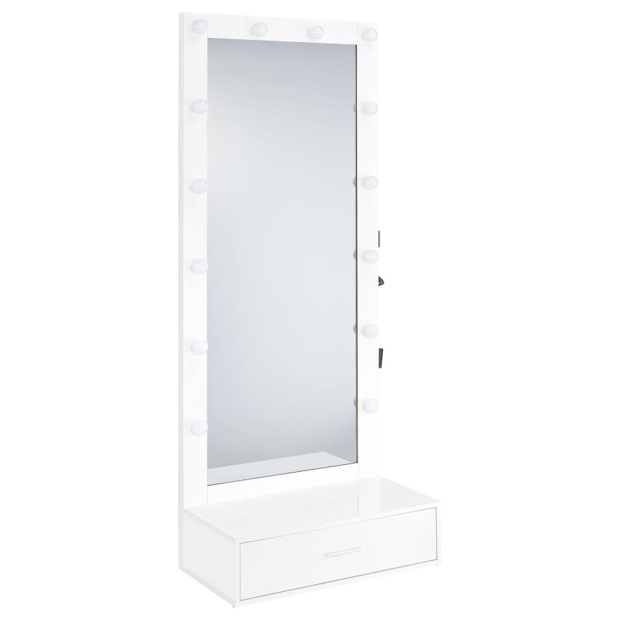 (image for) Spector 1-drawer Lighted Full-Length Floor Mirror White High Gloss