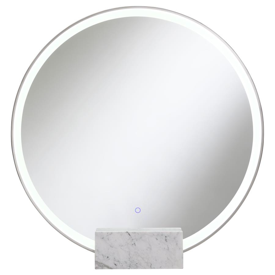 (image for) Jocelyn Round LED Vanity Mirror White Marble Base Chrome