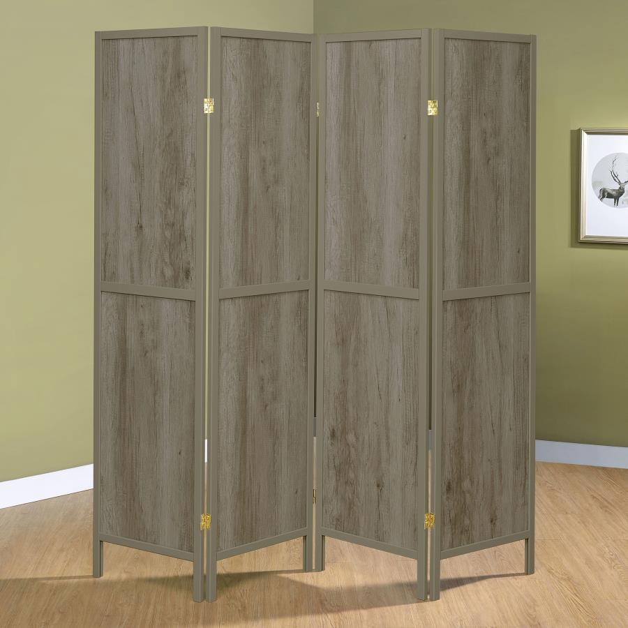 (image for) Deepika 4-Panel Room Divider Folding Screen Grey Driftwood