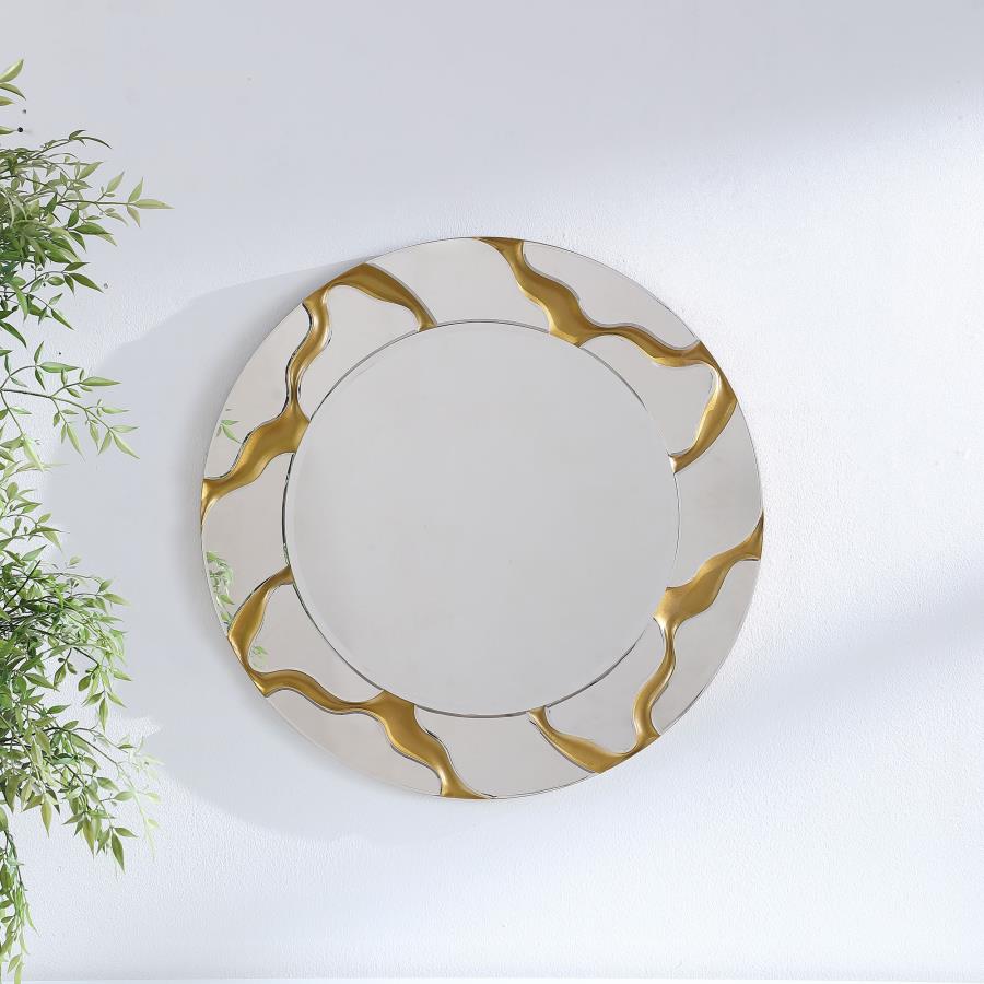 (image for) Dorinda 36 x 36 Inch Round Kintsugi Style Wall Mirror Gold