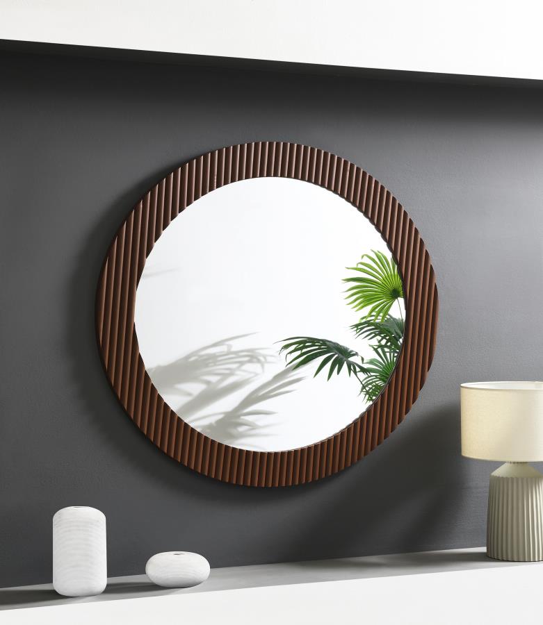 (image for) Dexter 40 x 40 Inch Round Reeding Frame Wall Mirror Brown