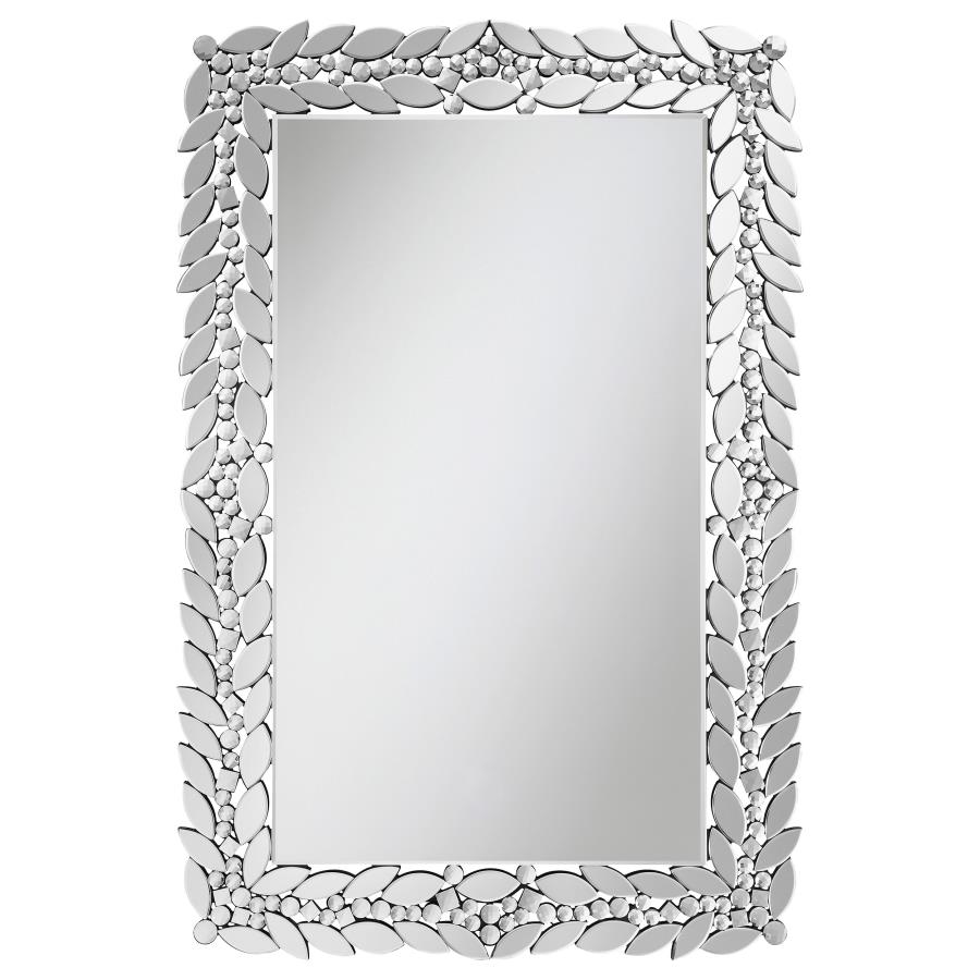 (image for) Cecily 32 x 47 Inch Leaf Border Crystal Wall Mirror Silver