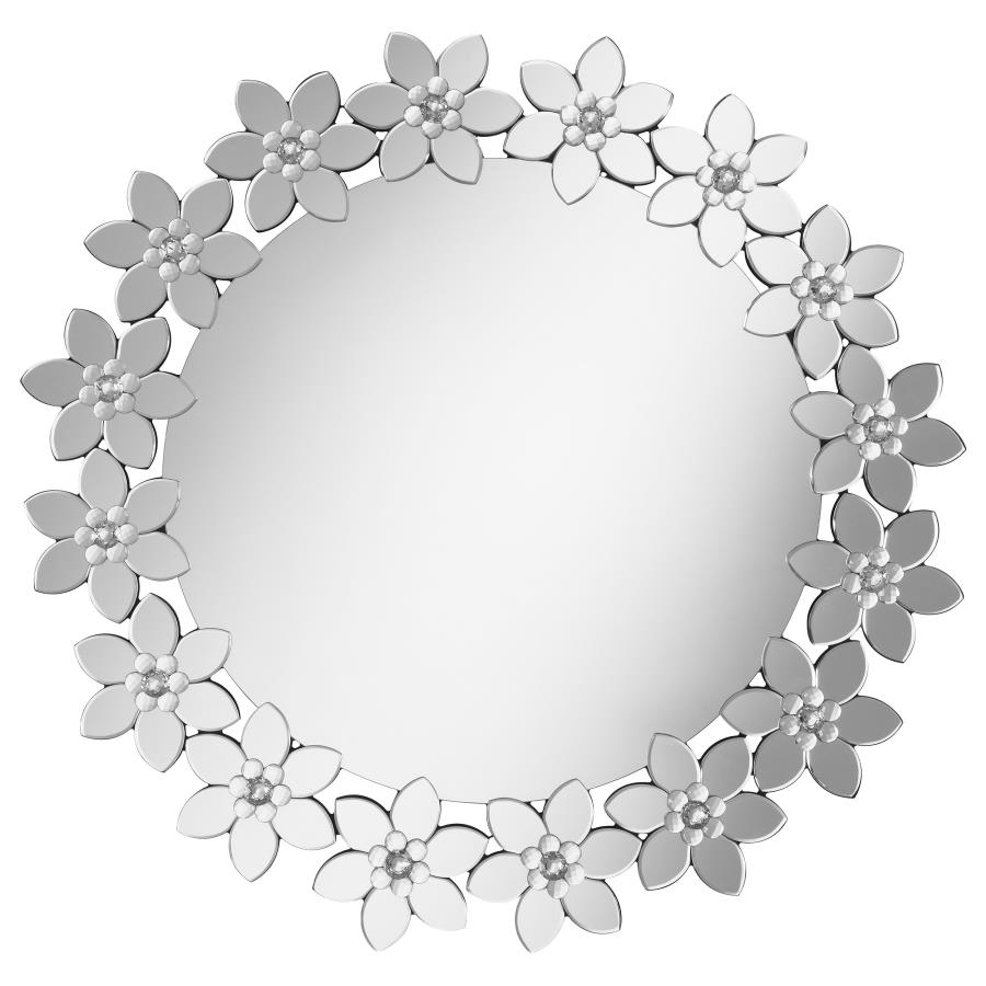 (image for) Cordelia 36 x 36 Inch Round Floral Wall Mirror Silver