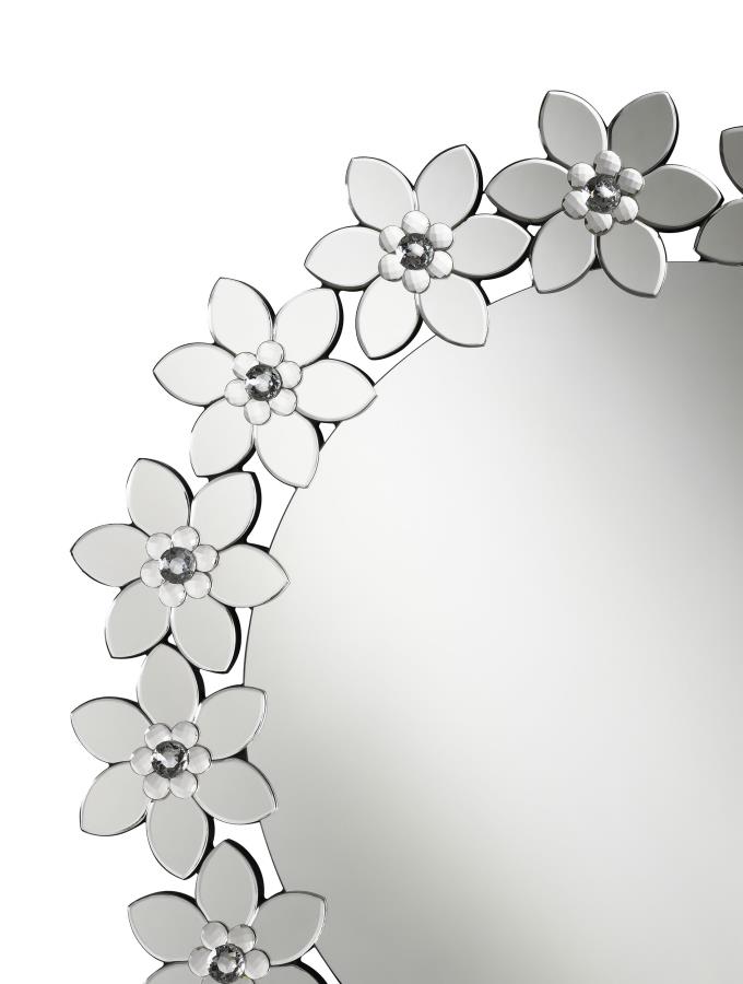 (image for) Cordelia 36 x 36 Inch Round Floral Wall Mirror Silver