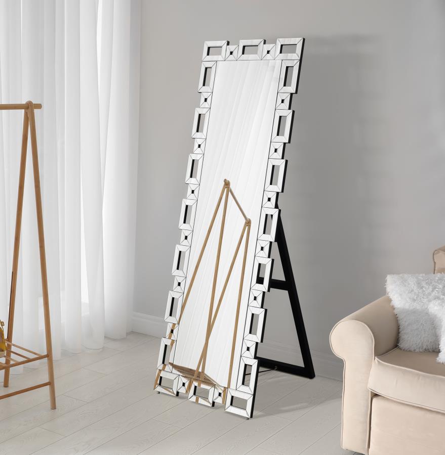 (image for) Tavin 24 x 65 Inch Geometric Frame Standing Mirror Silver