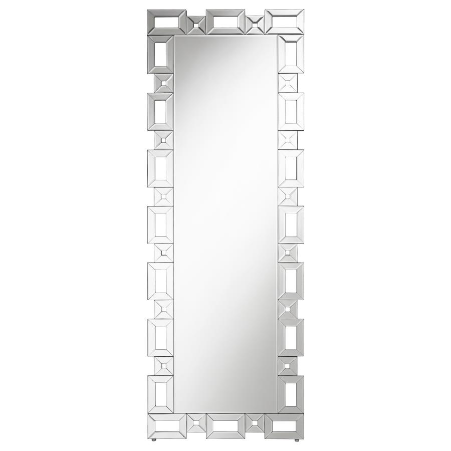 (image for) Tavin 24 x 65 Inch Geometric Frame Standing Mirror Silver