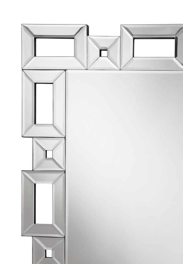 (image for) Tavin 24 x 65 Inch Geometric Frame Standing Mirror Silver