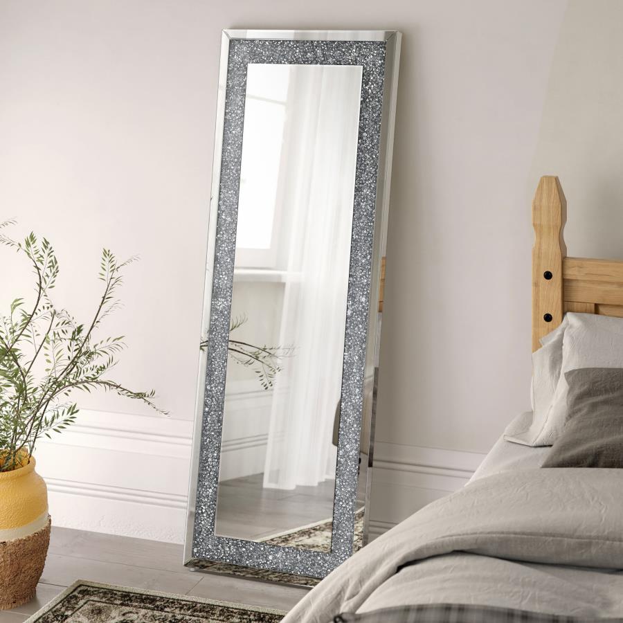 (image for) Valerie 24 x 63 Inch Acrylic Crystal Floor Mirror Silver