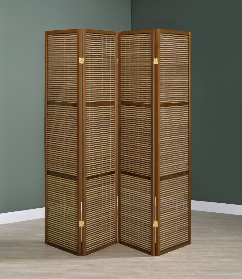 (image for) Browning 4-panel Bamboo Room Divider Folding Screen Walnut