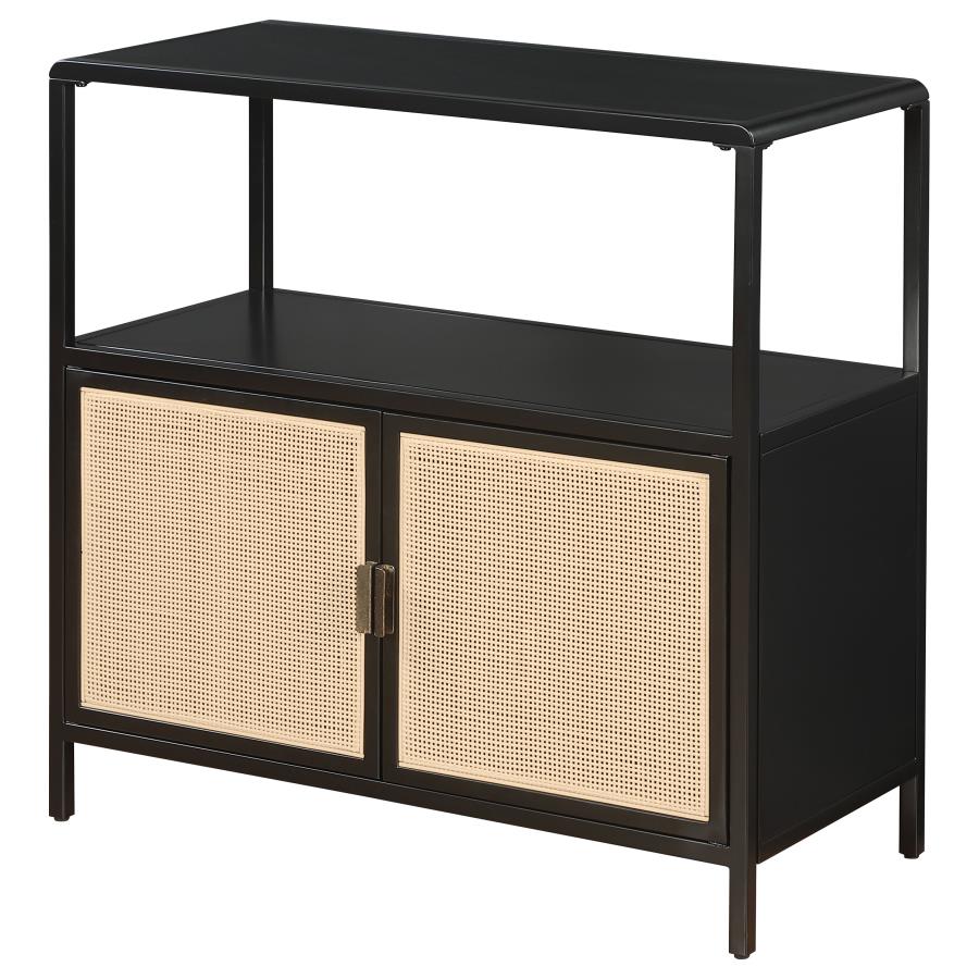 (image for) Amherst 2-door Radio Weave Cane Metal Accent Cabinet Black