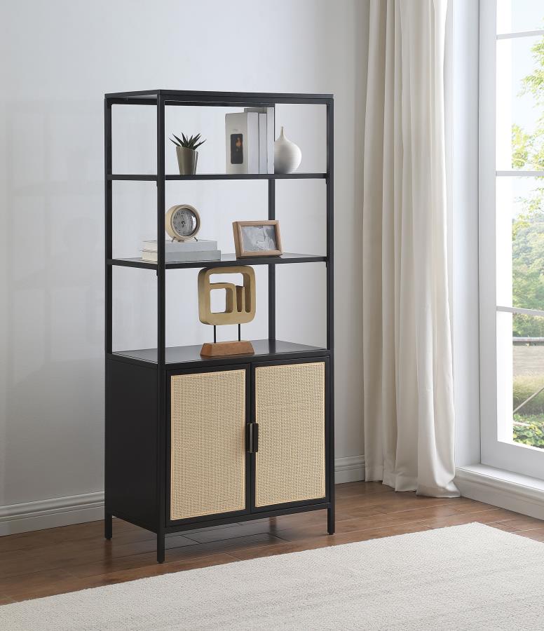 (image for) Amherst 3-shelf Radio Weave Cane Metal Accent Cabinet Black