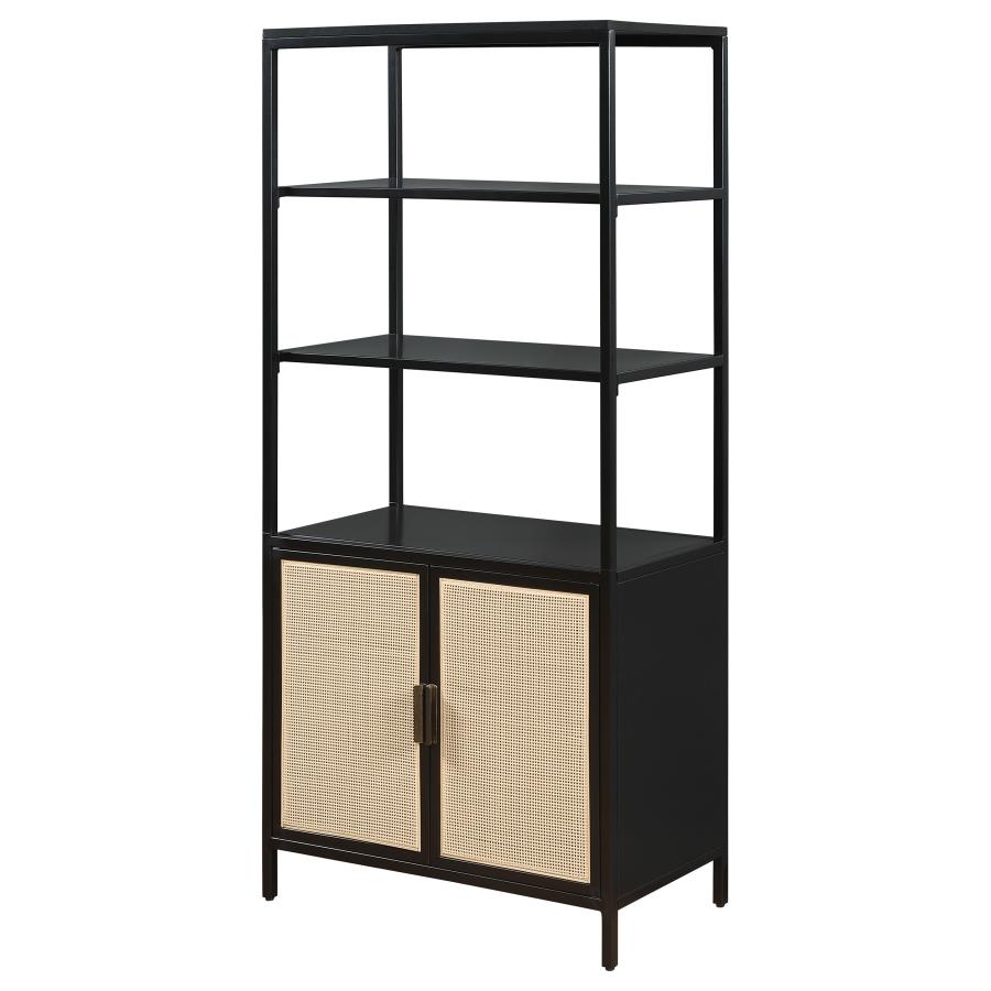 (image for) Amherst 3-shelf Radio Weave Cane Metal Accent Cabinet Black