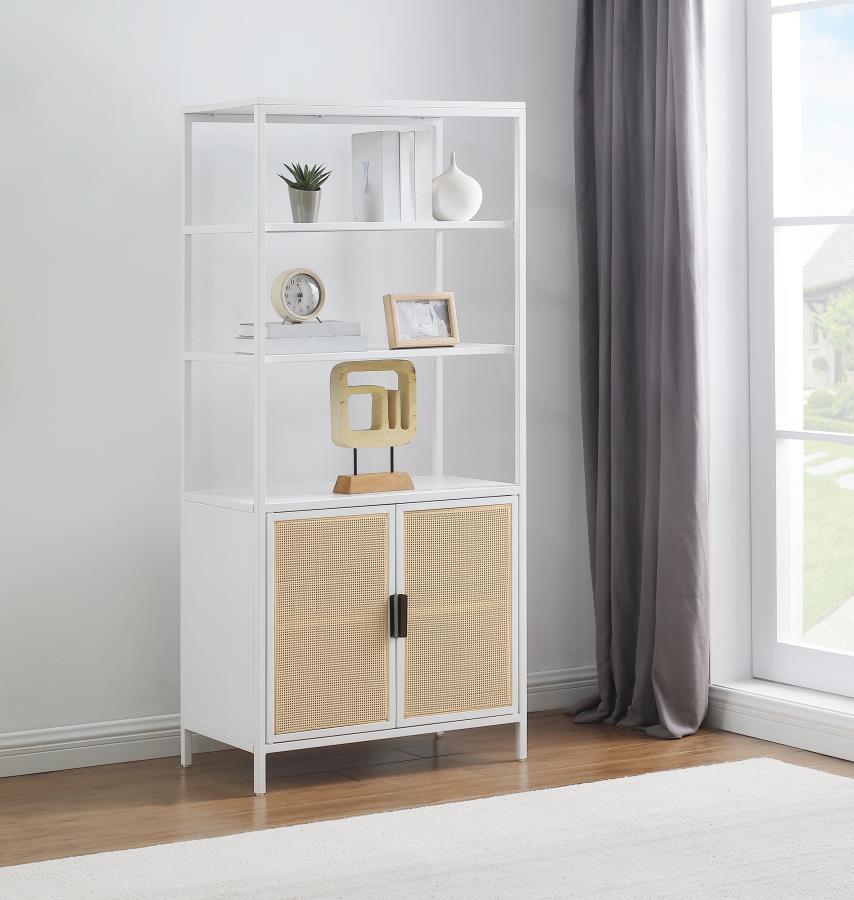 (image for) Amherst 3-shelf Radio Weave Cane Metal Accent Cabinet White