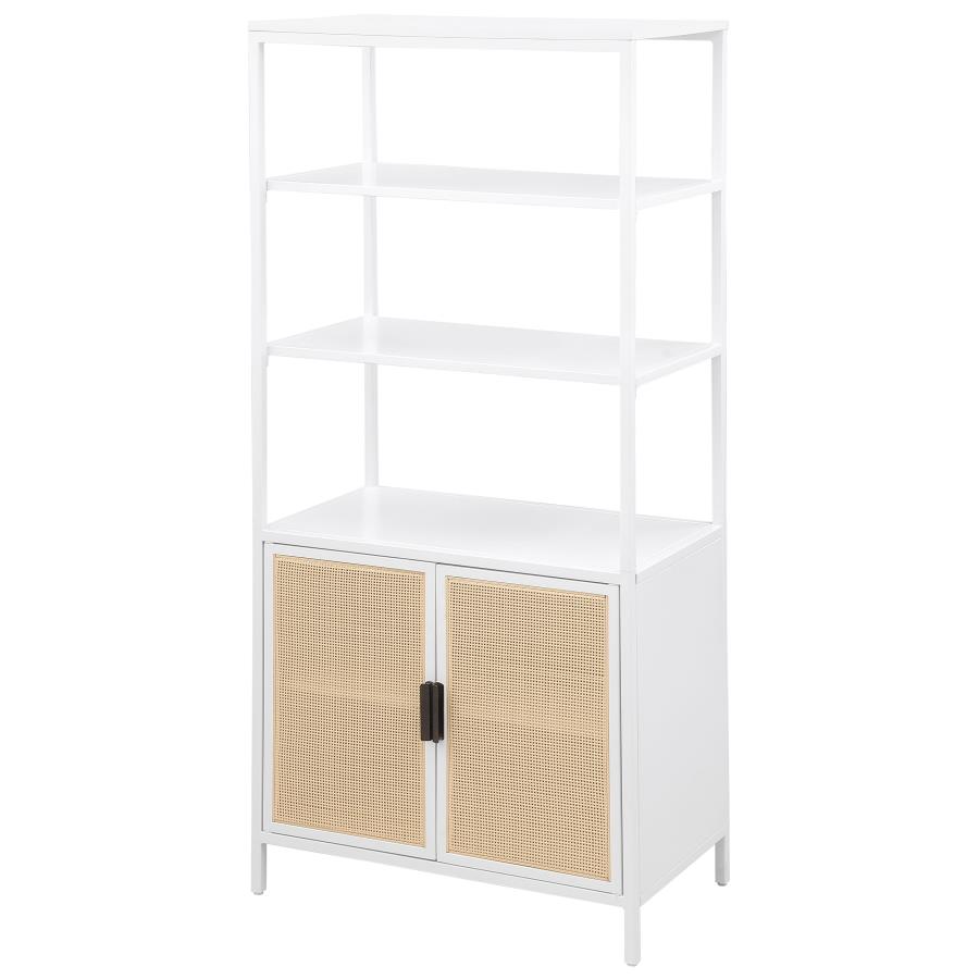 (image for) Amherst 3-shelf Radio Weave Cane Metal Accent Cabinet White