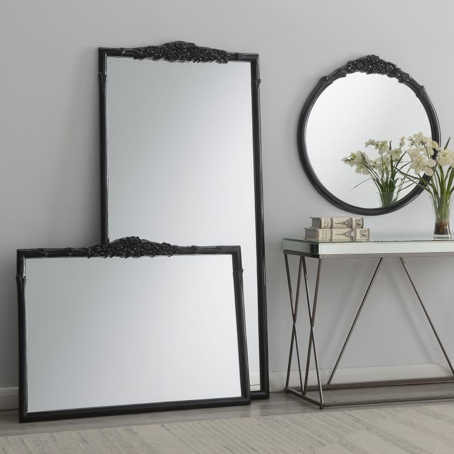 (image for) Sylvie 30 x 65 Inch French Provincial Floor Mirror Black