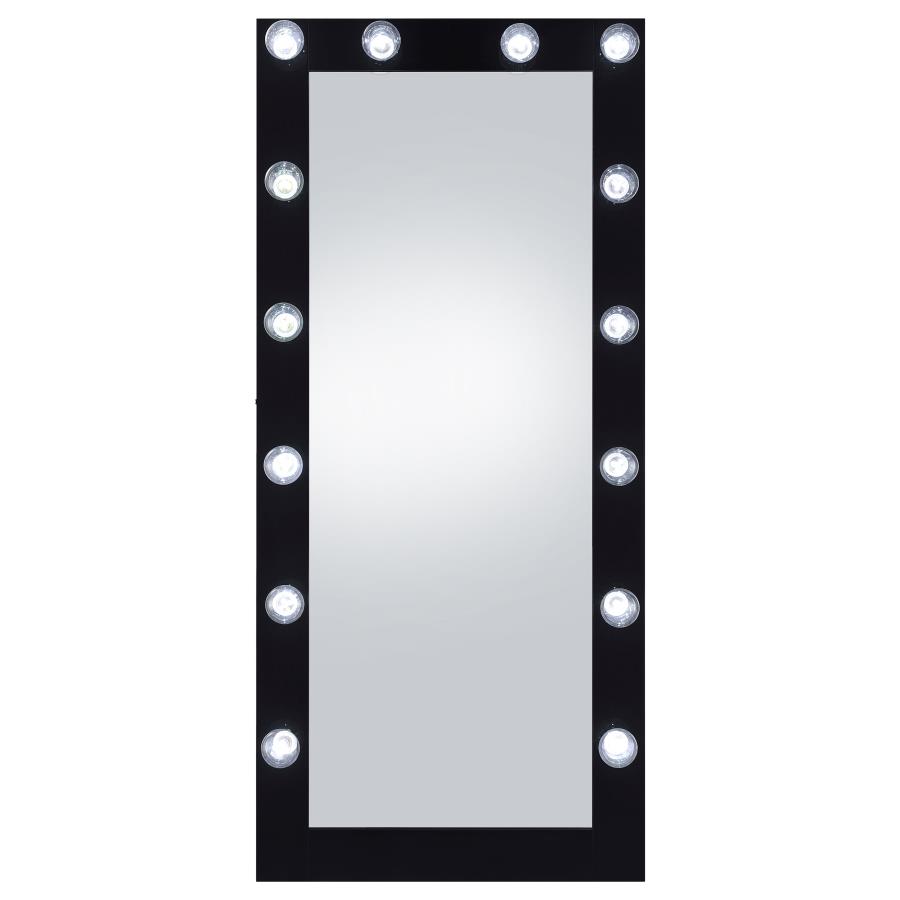 (image for) Zayan 32 x 71 Inch Floor Mirror LED Lighting Black Gloss