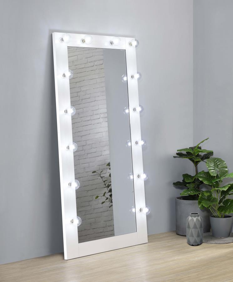 (image for) Zayan 32 x 71 Inch Floor Mirror LED Lighting White Gloss