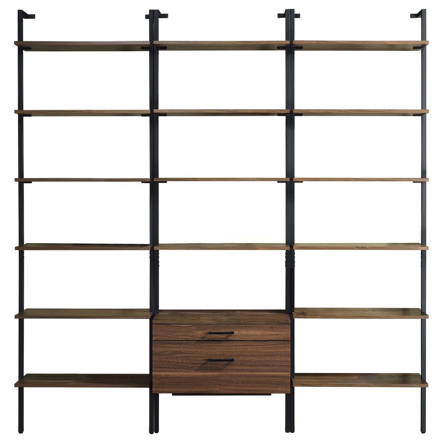 (image for) Owens 3-piece 96-inch Wall Mounted Bookshelf Set Walnut - Click Image to Close