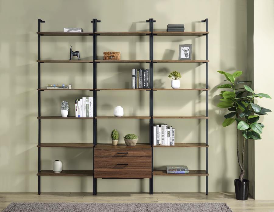 (image for) Owens 3-piece 96-inch Wall Mounted Bookshelf Set Walnut