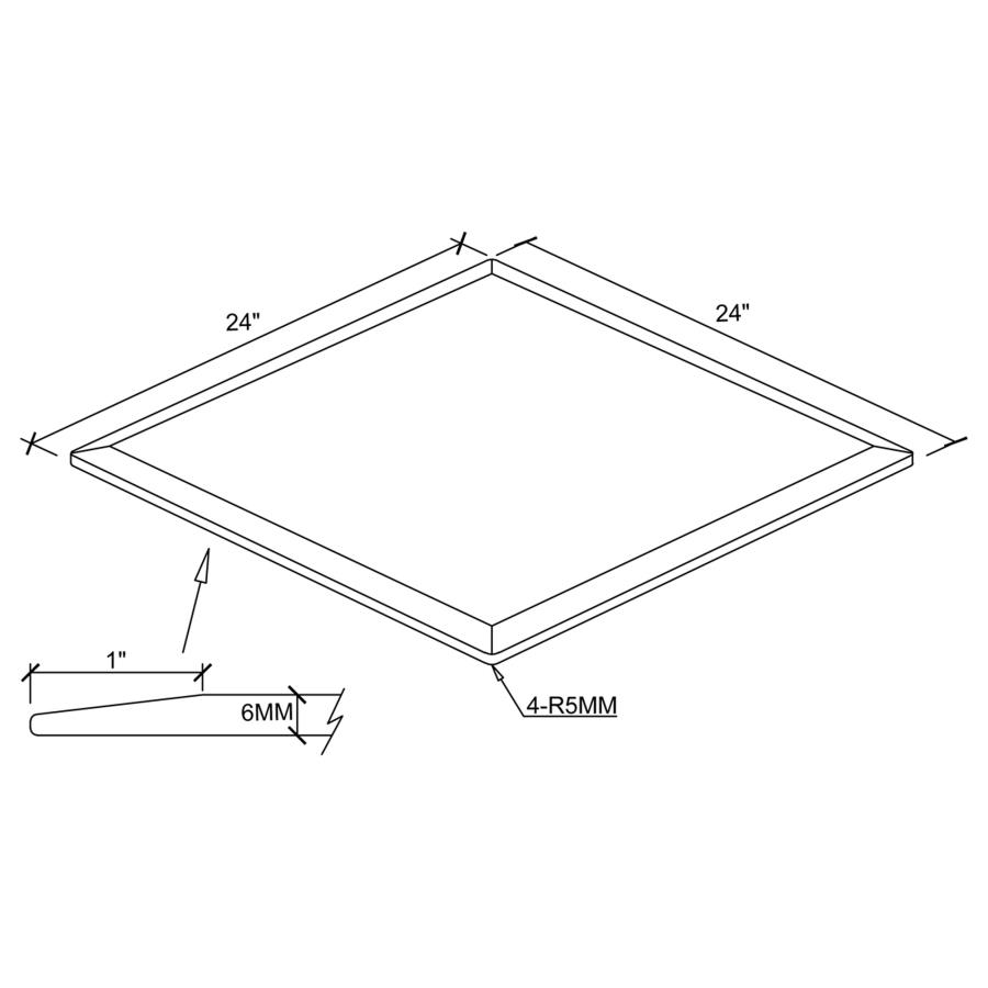 (image for) 24x24-inch 6mm Rectangular Clear Tempered Glass Top