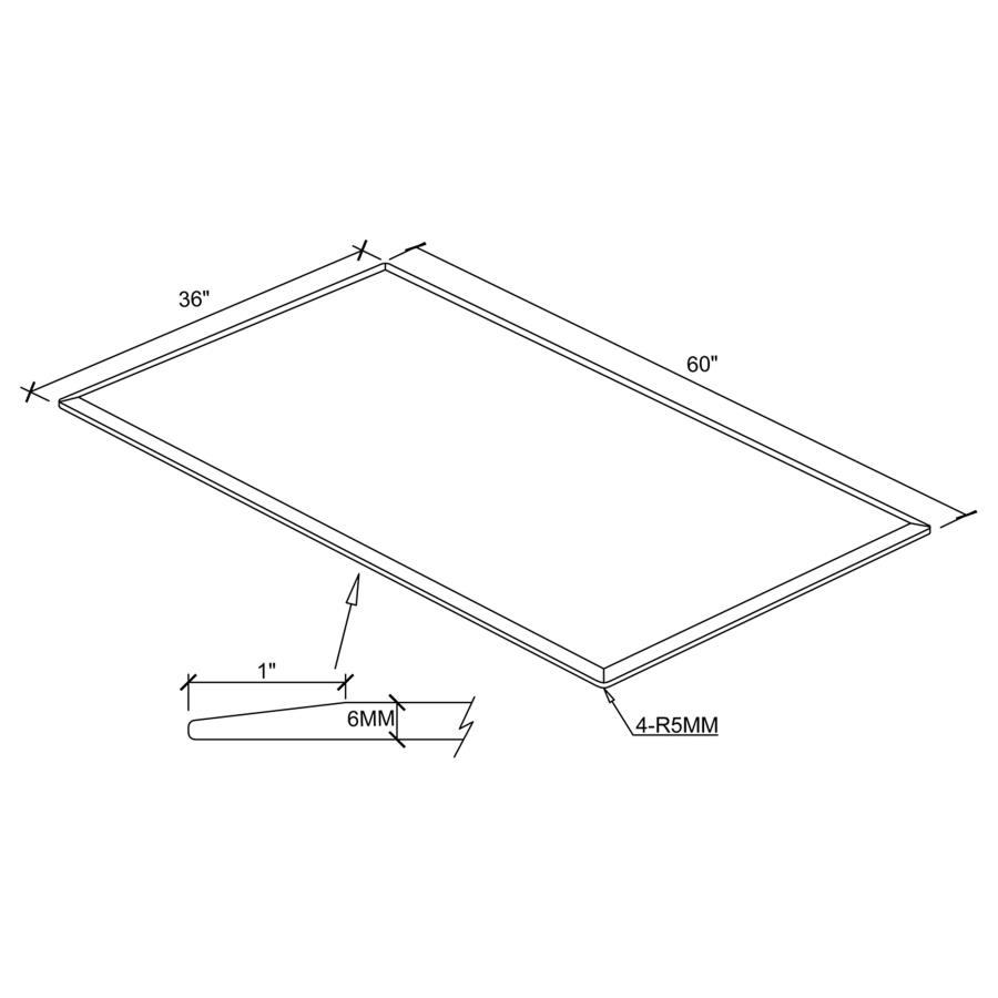 (image for) 60x36-inch 6mm Rectangular Clear Tempered Glass Top